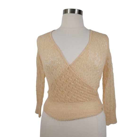 The Limited Womens S Kid Mohair Blend Beige Sheer Low V Cut Lightweight Sweater - Picture 1 of 10